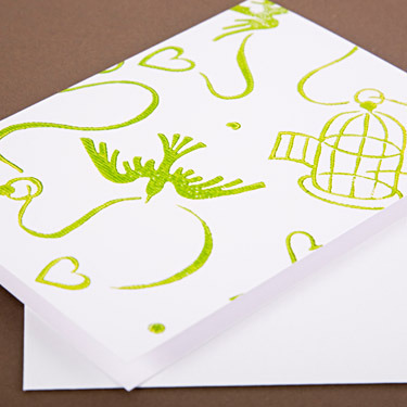 Postkarte mit Vogel und Käfig