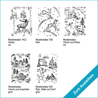 Musterwalzen mit Hirschen und Rehen