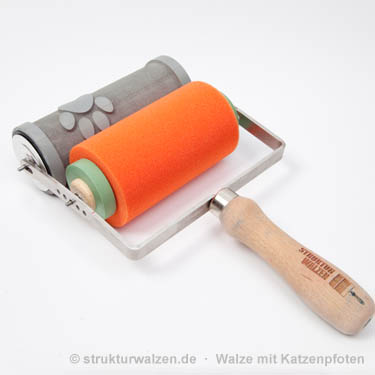 Rollstempel, Rundstempel bzw. Strukturwalze mit Katzenpfotenabdruck / Pfoten / Katzenspuren